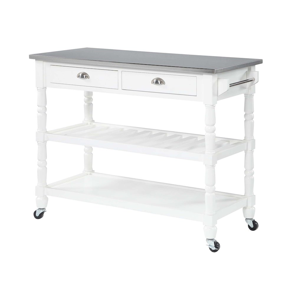 French Country 3 Tier Stainless Steel Kitchen Cart with Drawers. Picture 1