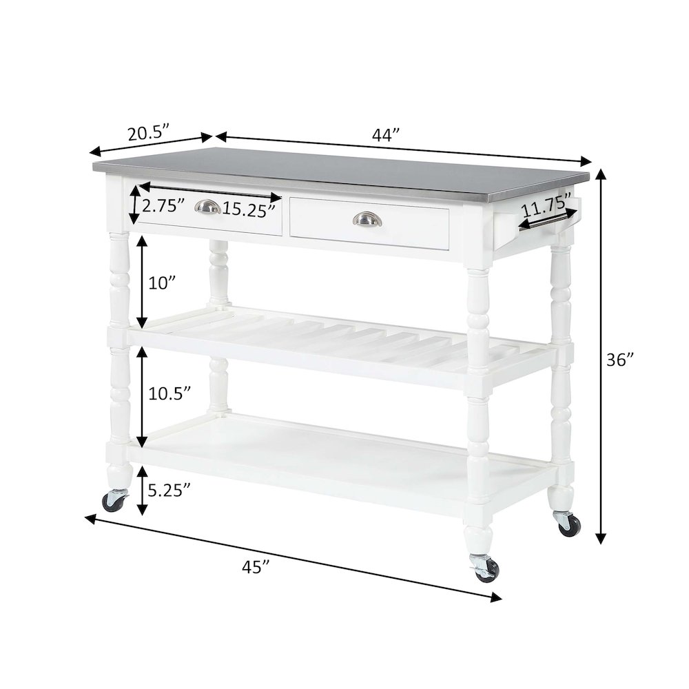 French Country 3 Tier Stainless Steel Kitchen Cart with Drawers. Picture 9