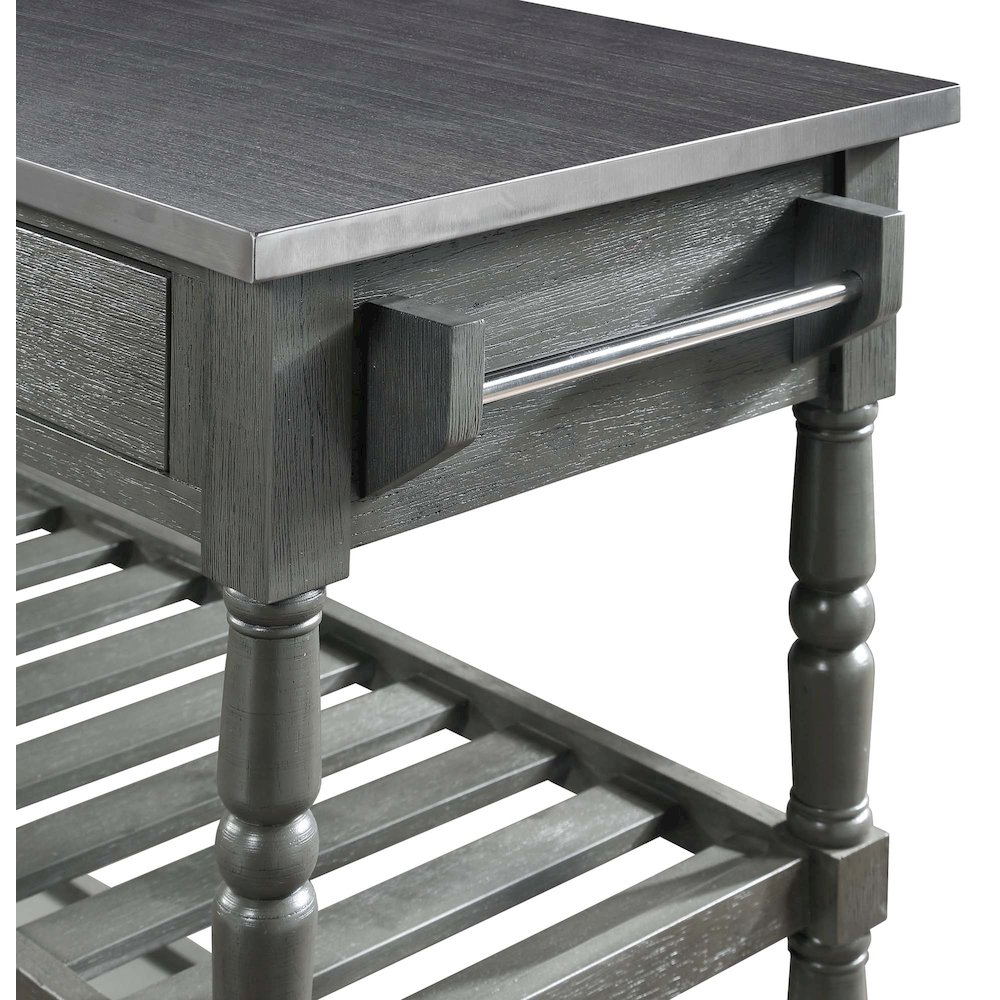 French Country 3 Tier Stainless Steel Kitchen Cart with Drawers. Picture 7