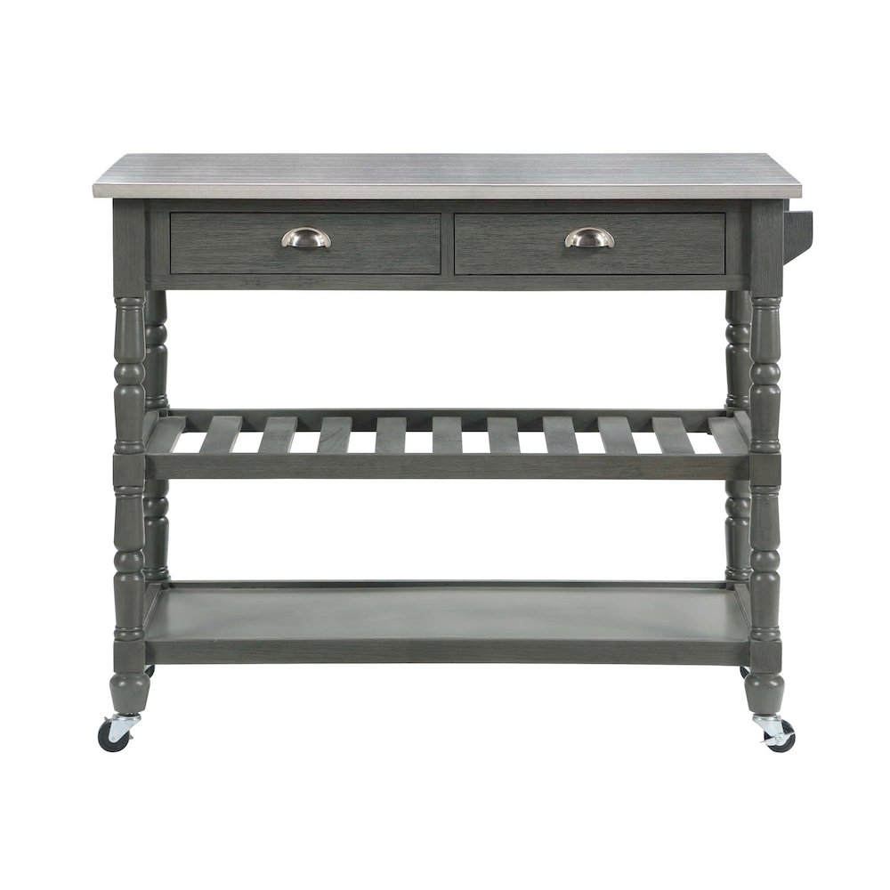 French Country 3 Tier Stainless Steel Kitchen Cart with Drawers. Picture 5