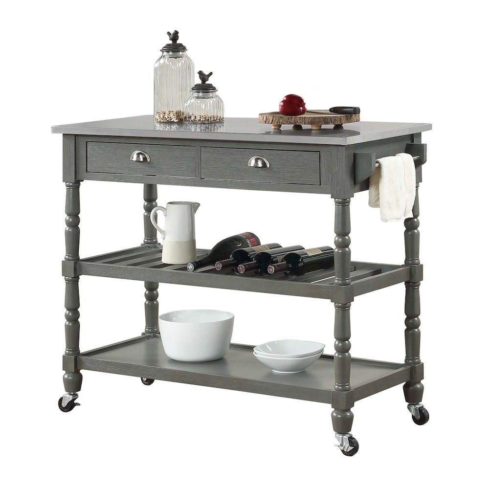 French Country 3 Tier Stainless Steel Kitchen Cart with Drawers. Picture 3