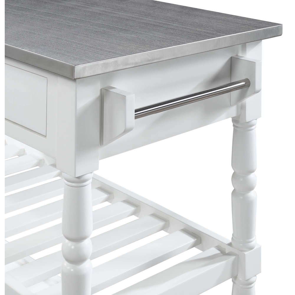 French Country 3 Tier Stainless Steel Kitchen Cart with Drawers. Picture 7