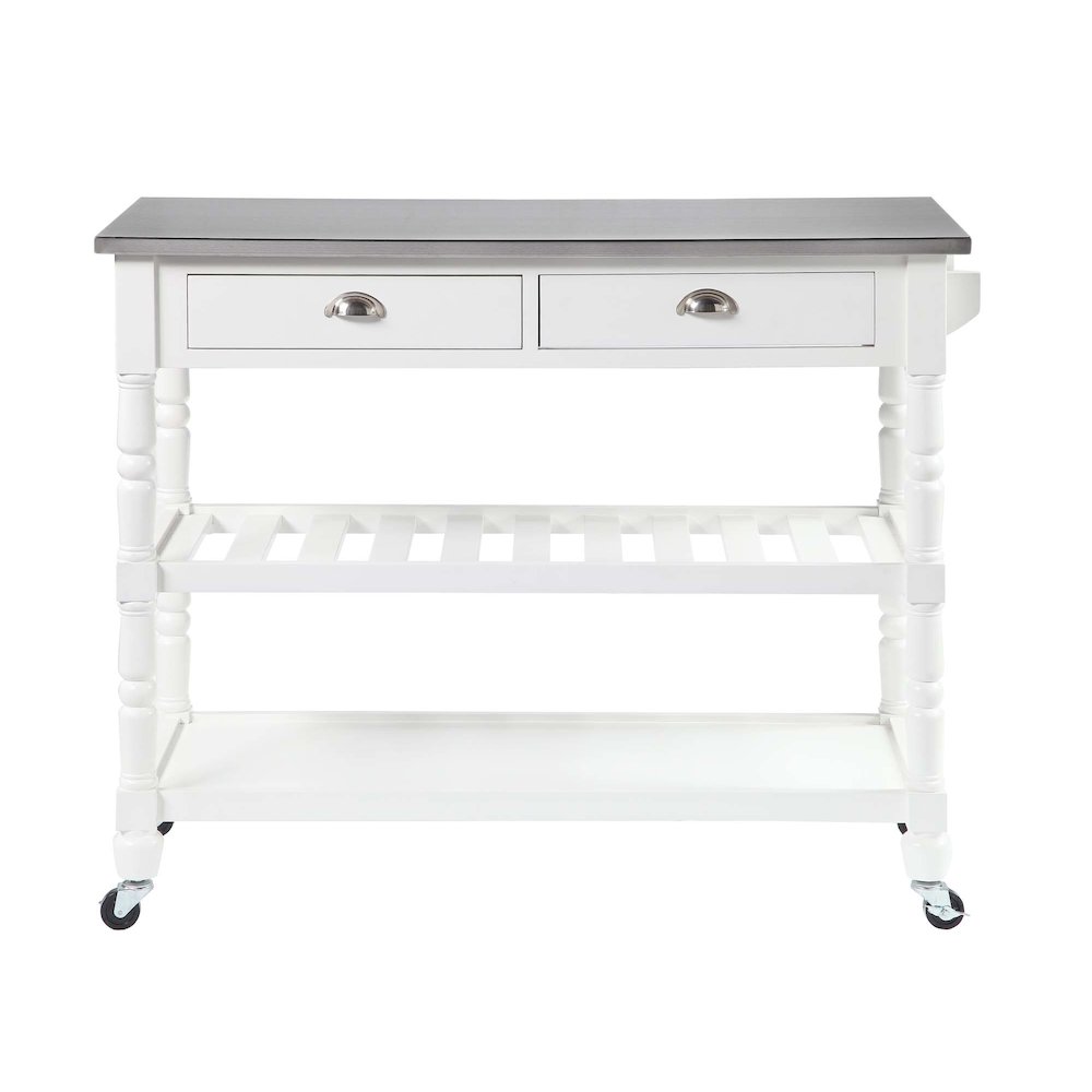 French Country 3 Tier Stainless Steel Kitchen Cart with Drawers. Picture 5