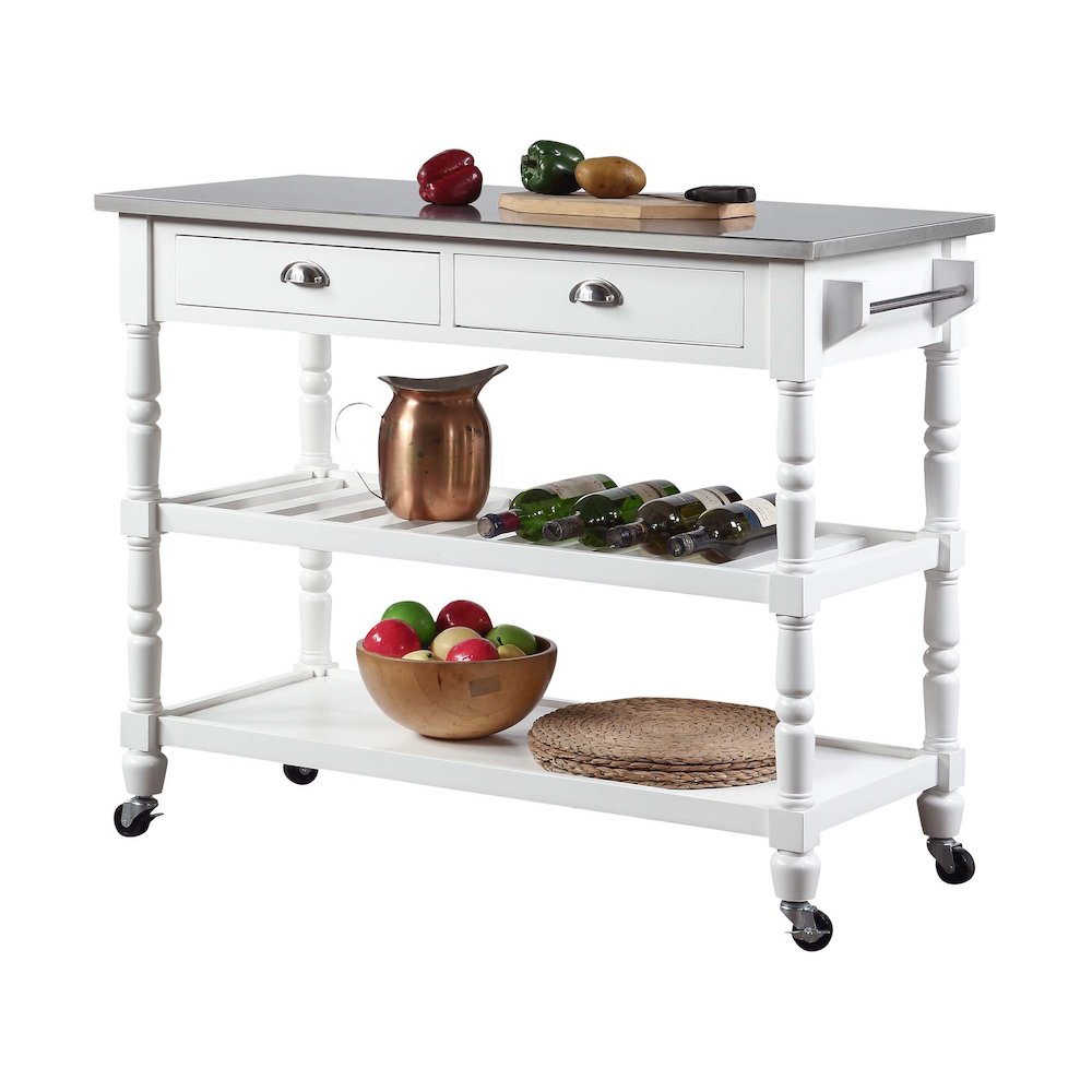 French Country 3 Tier Stainless Steel Kitchen Cart with Drawers. Picture 3