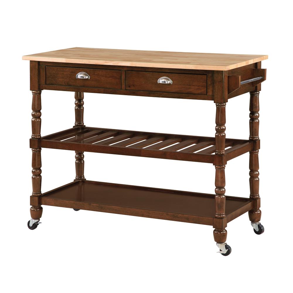 French Country 3 Tier Butcher Block Kitchen Cart w/ Drawers. Picture 1