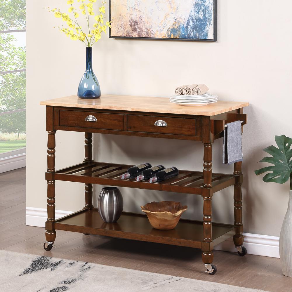 French Country 3 Tier Butcher Block Kitchen Cart w/ Drawers. Picture 3
