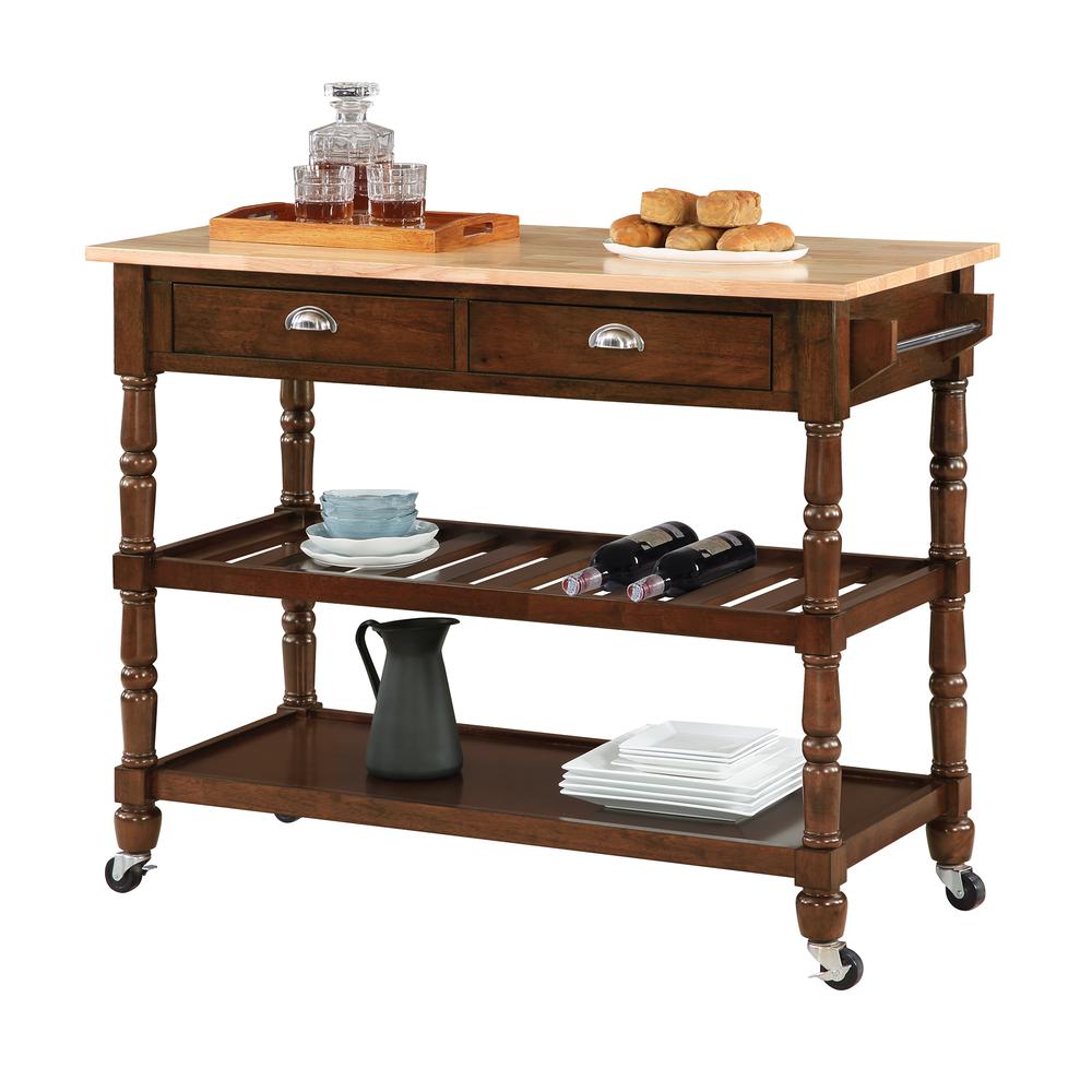 French Country 3 Tier Butcher Block Kitchen Cart w/ Drawers. Picture 2