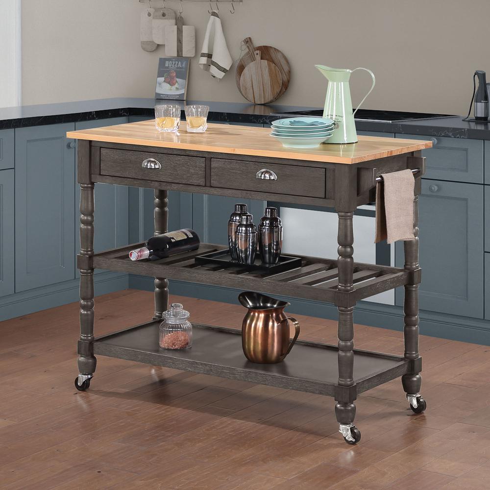 French Country 3 Tier Butcher Block Kitchen Cart with Drawers. Picture 3