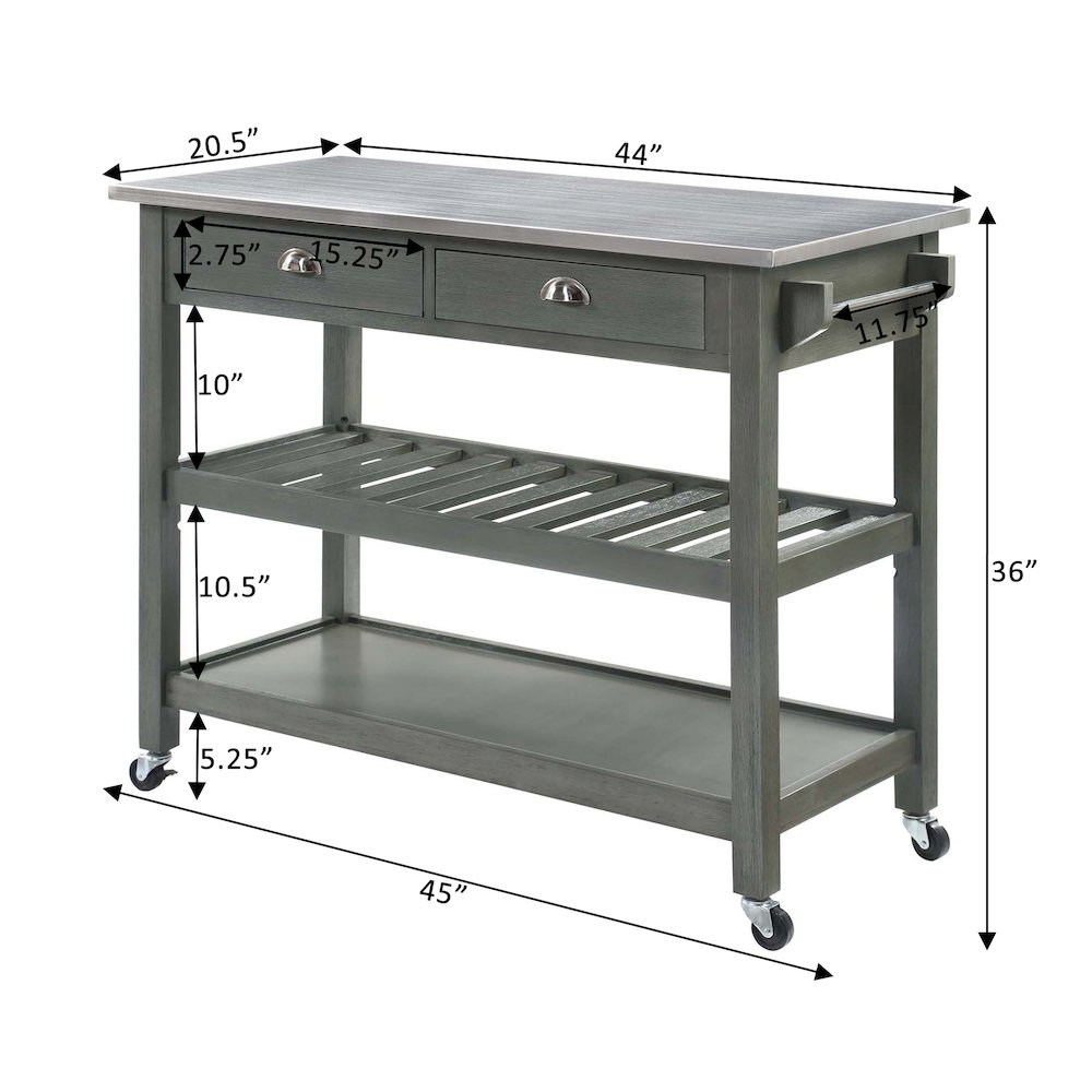 American Heritage 3 Tier Stainless Steel Kitchen Cart with Drawers. Picture 9