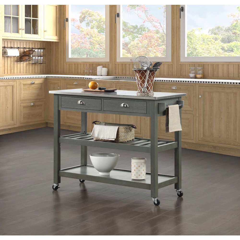 American Heritage 3 Tier Stainless Steel Kitchen Cart with Drawers. Picture 2