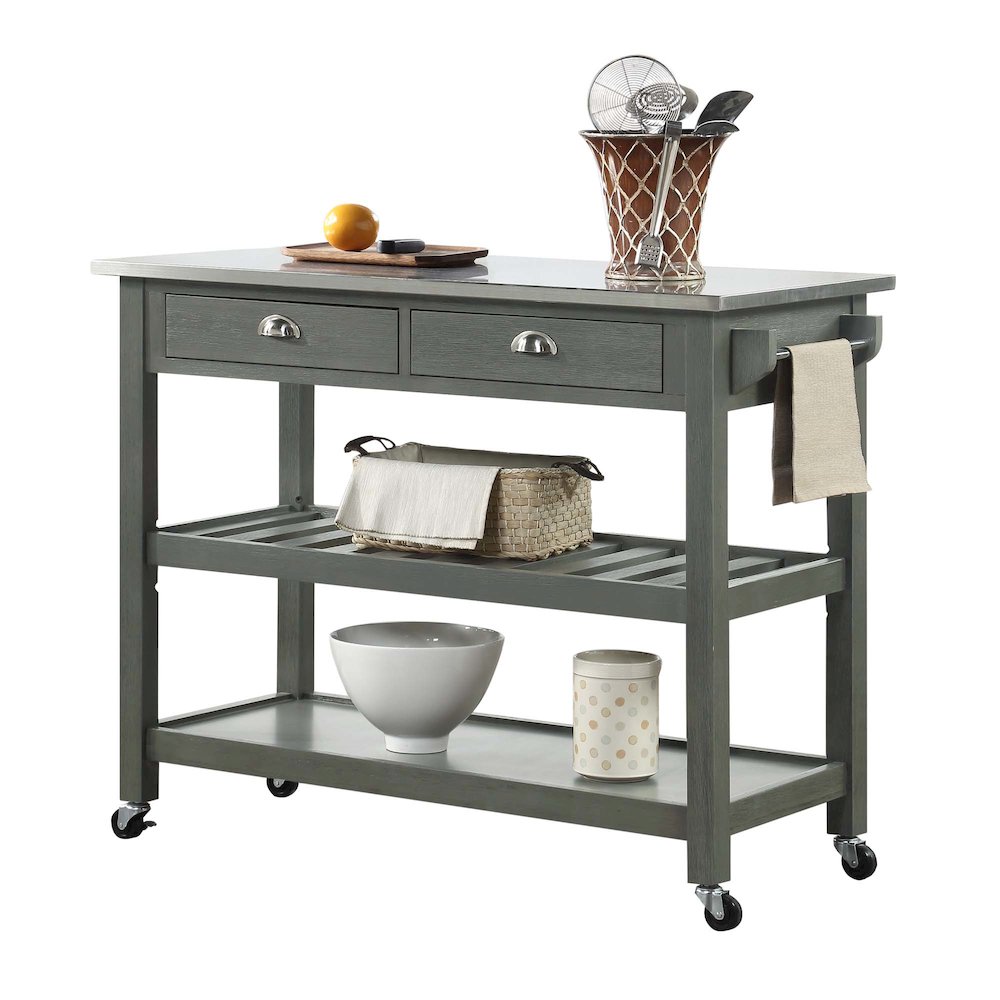 American Heritage 3 Tier Stainless Steel Kitchen Cart with Drawers. Picture 3
