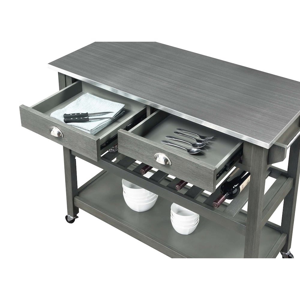 American Heritage 3 Tier Stainless Steel Kitchen Cart with Drawers. Picture 4