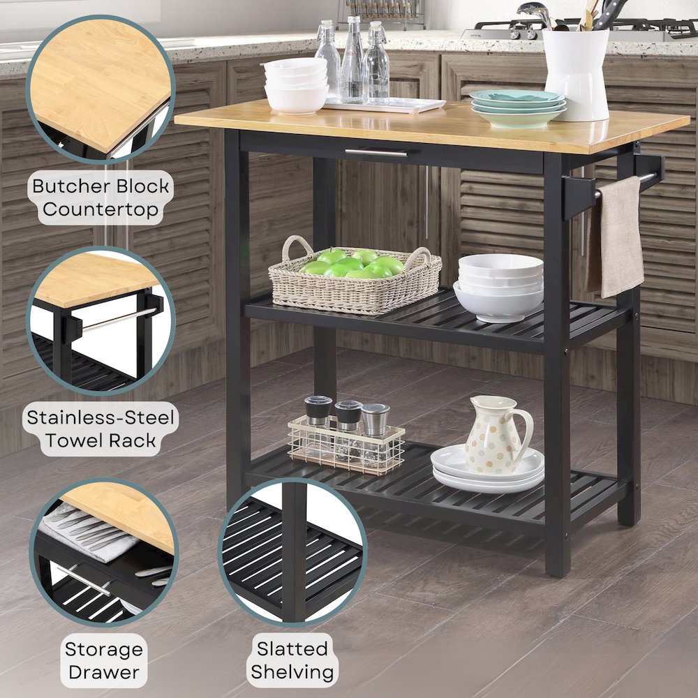Designs2Go 3 Tier Butcher Block Kitchen Prep Island with Drawer. Picture 4