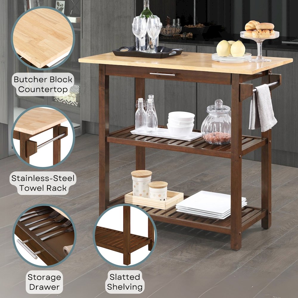 Designs2Go 3 Tier Butcher Block Kitchen Prep Island with Drawer. Picture 4