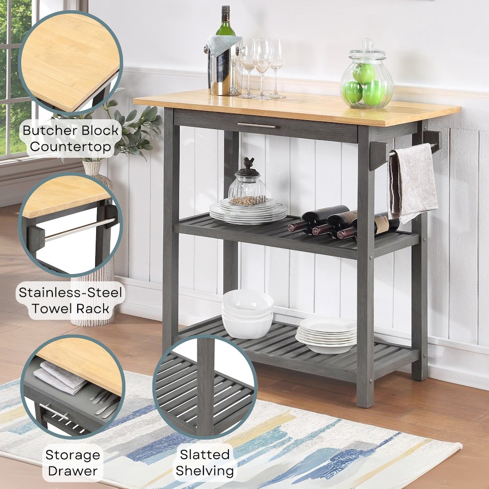 Designs2Go 3 Tier Butcher Block Kitchen Prep Island with Drawer. Picture 8