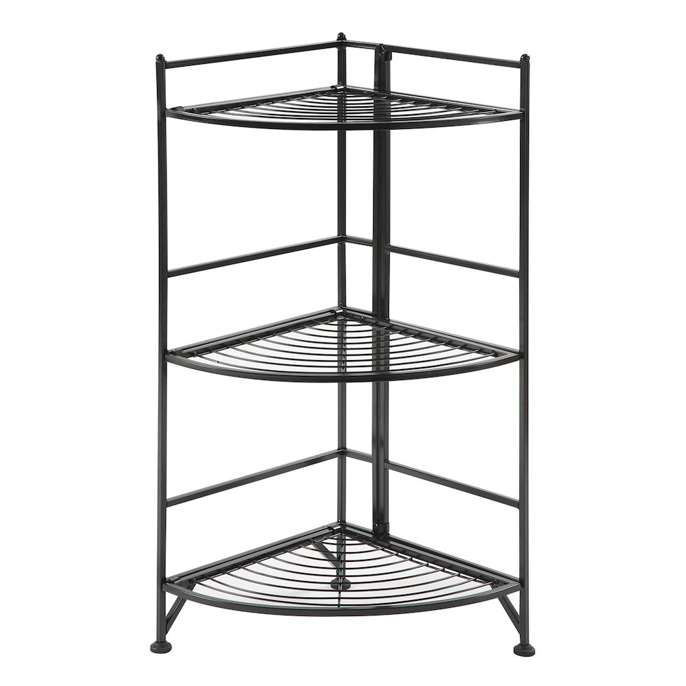Xtra Storage 3 Tier Corner Folding Metal Corner Shelf Black. Picture 1