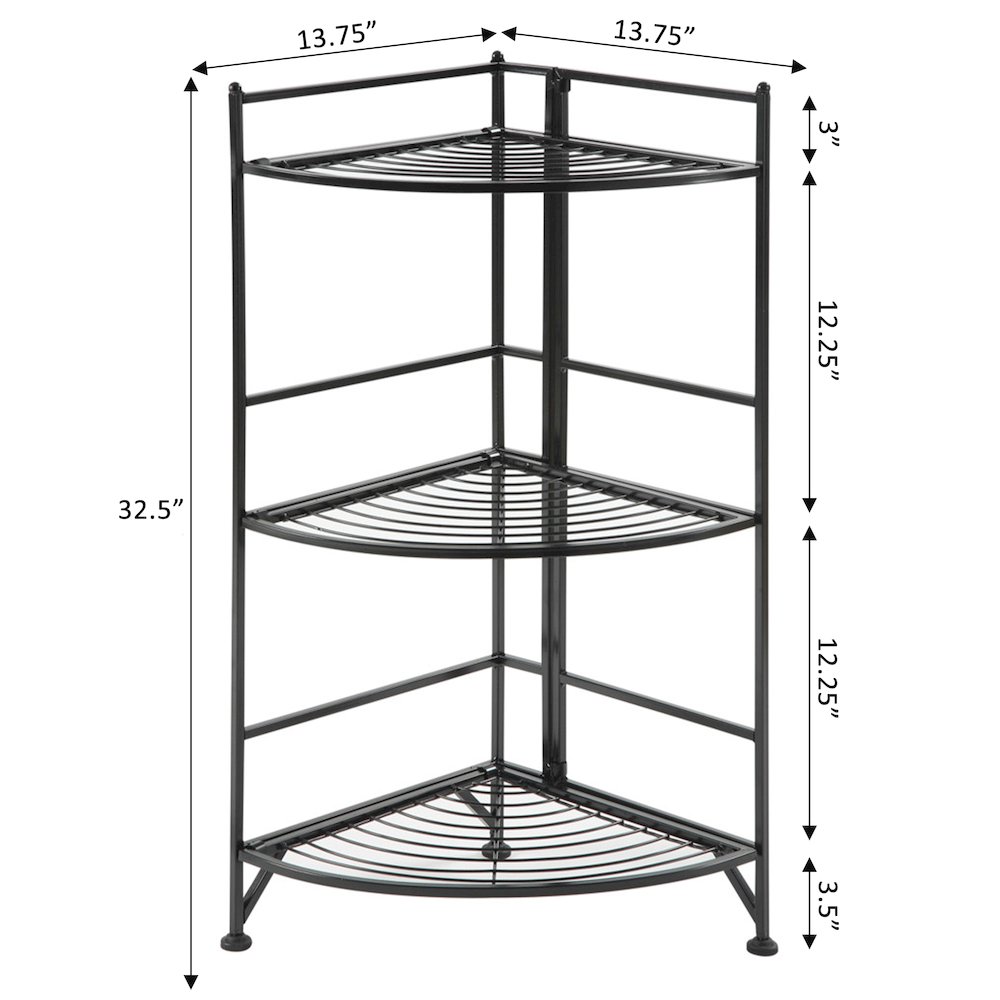 Xtra Storage 3 Tier Corner Folding Metal Corner Shelf Black. Picture 5