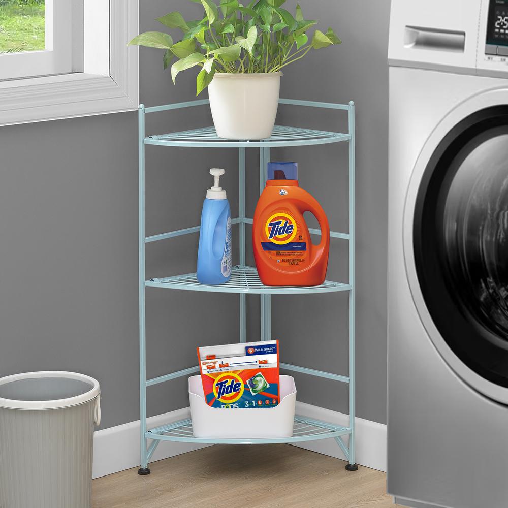 Xtra Storage 3 Tier Folding Metal Corner Shelf,Blue. Picture 3