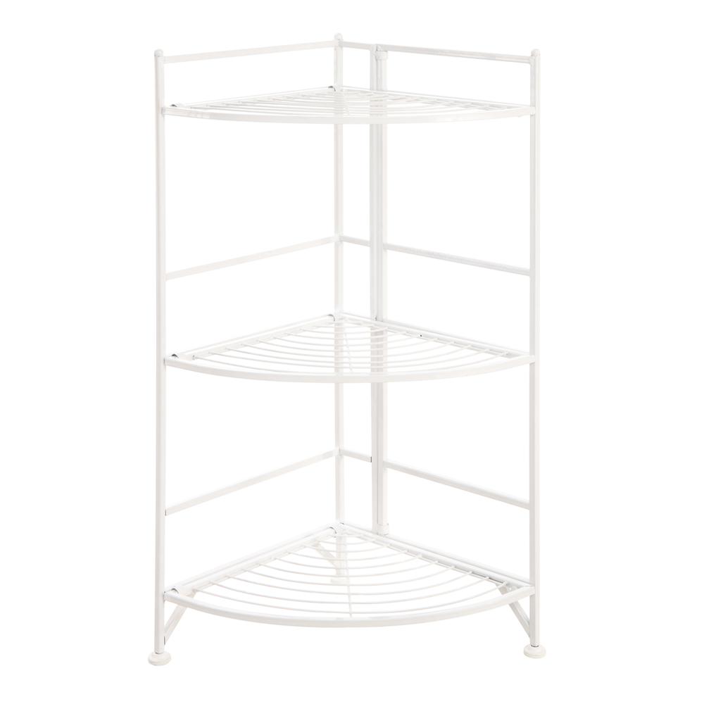 Xtra Storage 3 Tier Corner Folding Metal Corner Shelf White. Picture 3