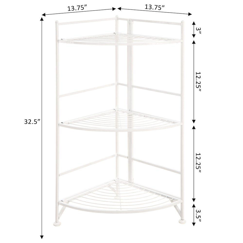 Xtra Storage 3 Tier Corner Folding Metal Corner Shelf White. Picture 5