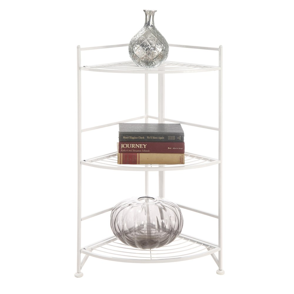 Xtra Storage 3 Tier Corner Folding Metal Corner Shelf White. Picture 3