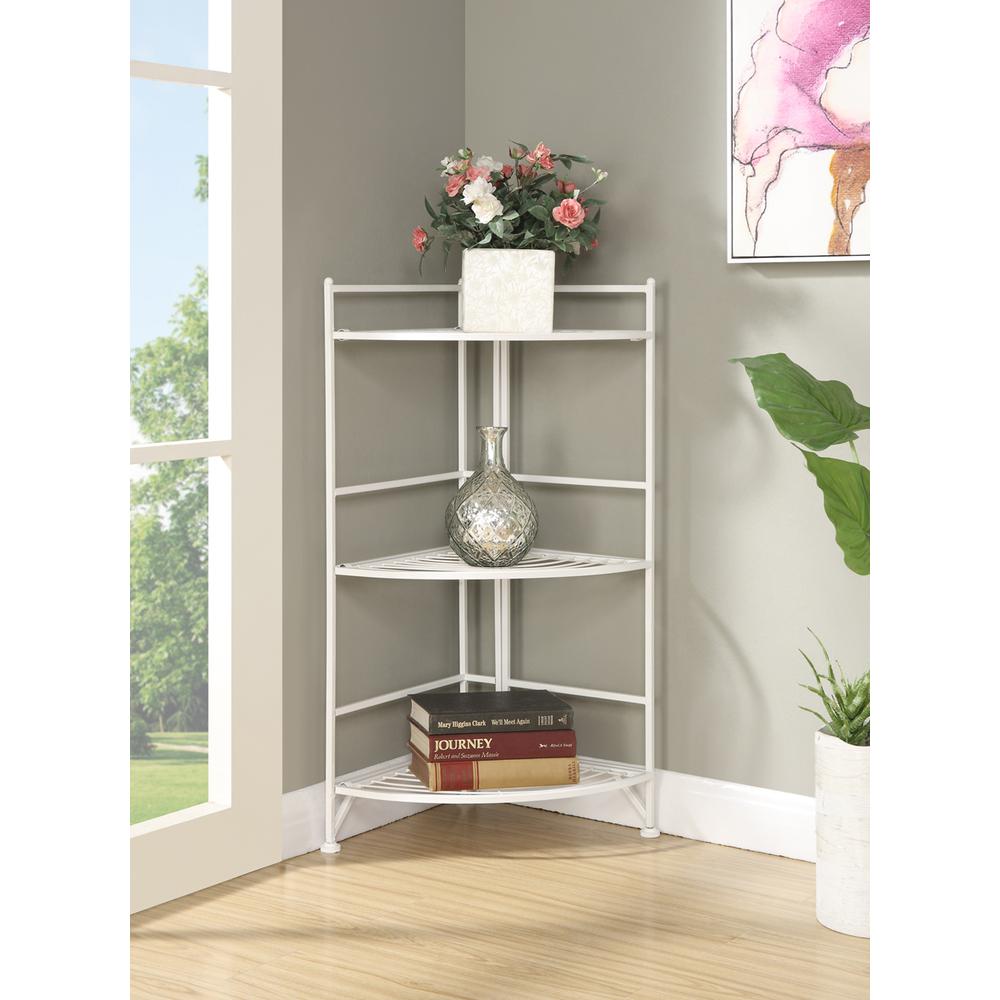 Xtra Storage 3 Tier Corner Folding Metal Corner Shelf White. Picture 1