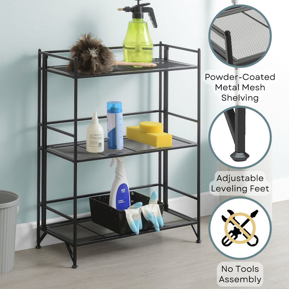 Xtra Storage 3 Tier Wide Folding Metal Mesh Shelf. Picture 3