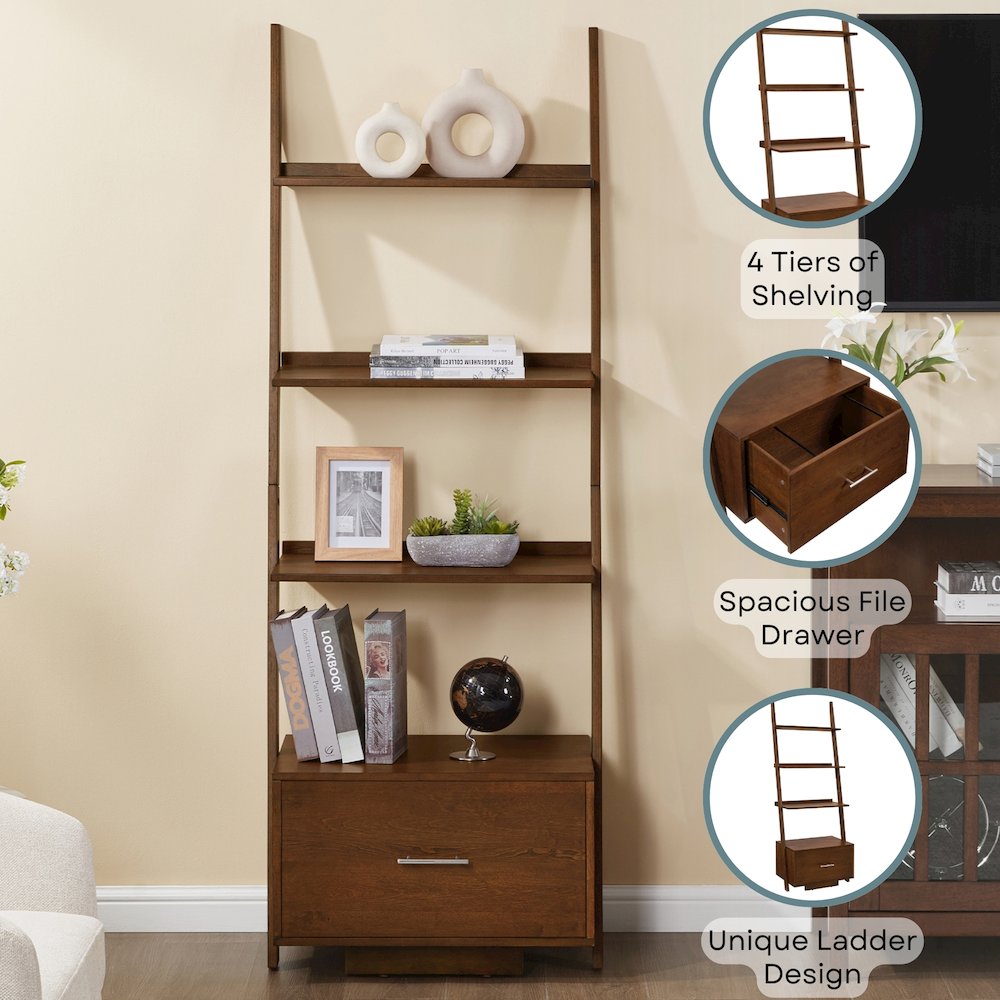 American Heritage Ladder Bookcase with File Drawer. Picture 3