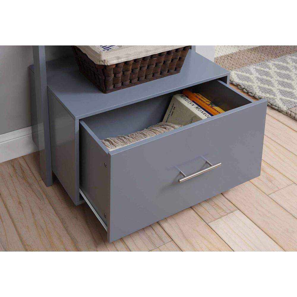 American Heritage Ladder Bookshelf with File Drawer, Gray. Picture 2