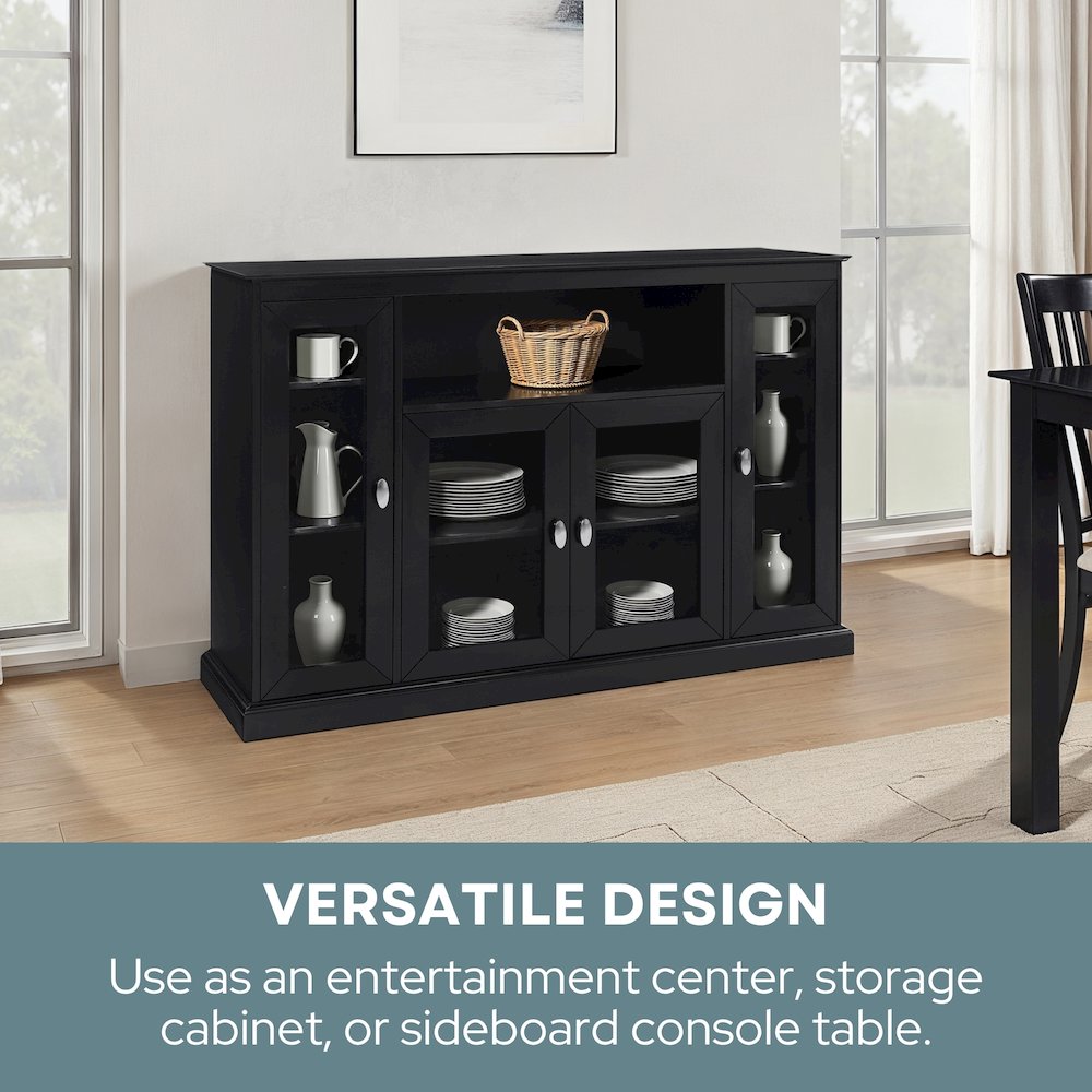 Summit Highboy TV Stand with Storage Cabinets and Shelves, Black Finish. Picture 6