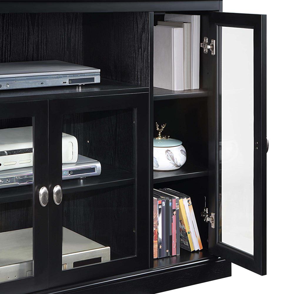 Summit Highboy TV Stand with Storage Cabinets and Shelves, Black Finish. Picture 4