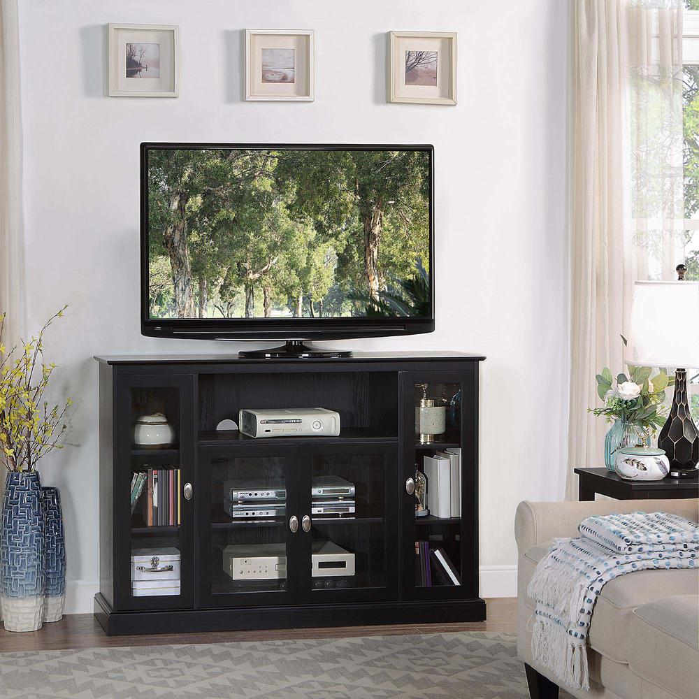 Summit Highboy TV Stand with Storage Cabinets and Shelves, Black Finish. Picture 3