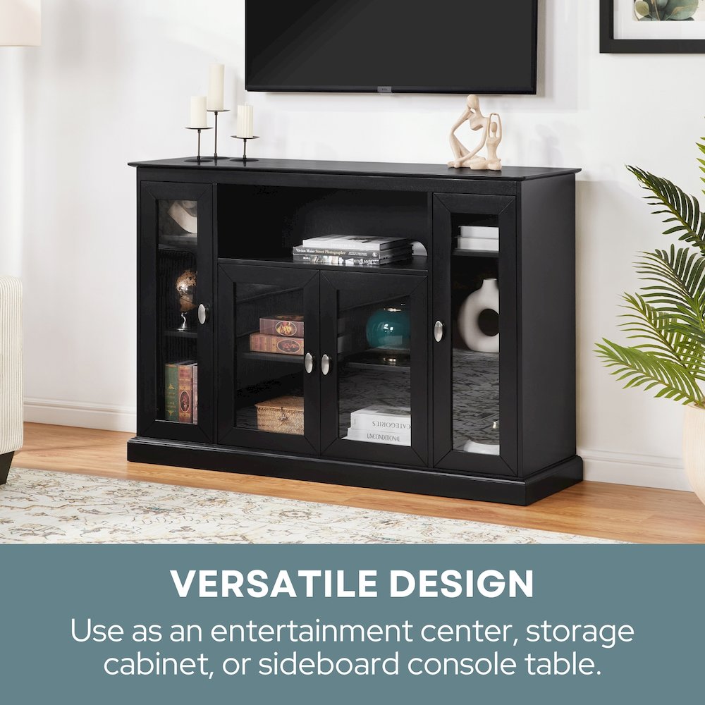 Summit Highboy TV Stand with Storage Cabinets and Shelves, Black Finish. Picture 7