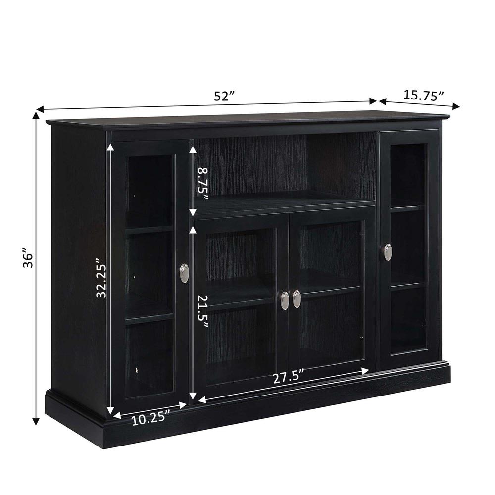 Summit Highboy TV Stand with Storage Cabinets and Shelves, Black Finish. Picture 9