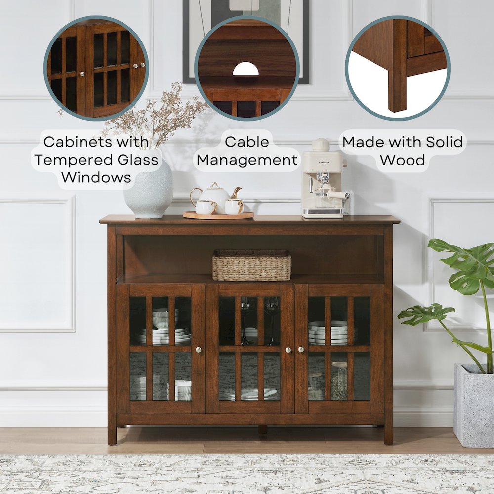 Big Sur Deluxe TV Stand with Storage Cabinets and Shelf for TVs up to 55 Inches Dark Walnut. Picture 4