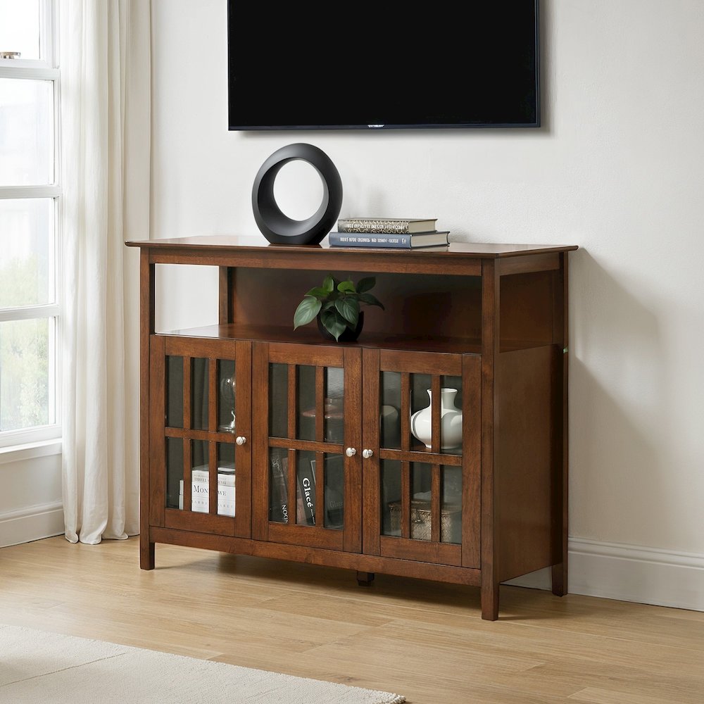 Big Sur Deluxe TV Stand with Storage Cabinets and Shelf for TVs up to 55 Inches Dark Walnut. Picture 2