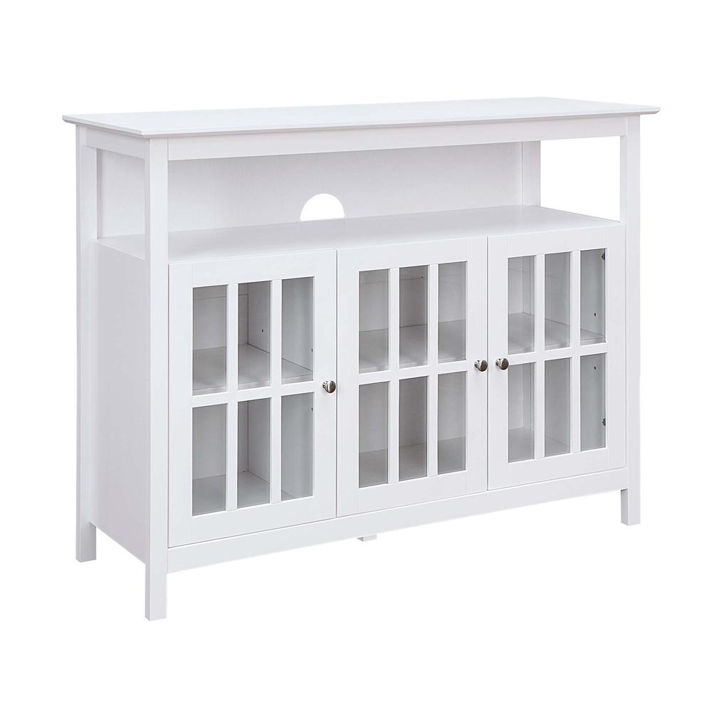 White TV Stand with Storage Cabinets and Shelf for TVs up to 55 Inches. Picture 1
