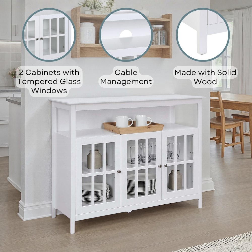 Big Sur Deluxe TV Stand with Storage Cabinets and Shelf for TVs up to 55 Inches White. Picture 4