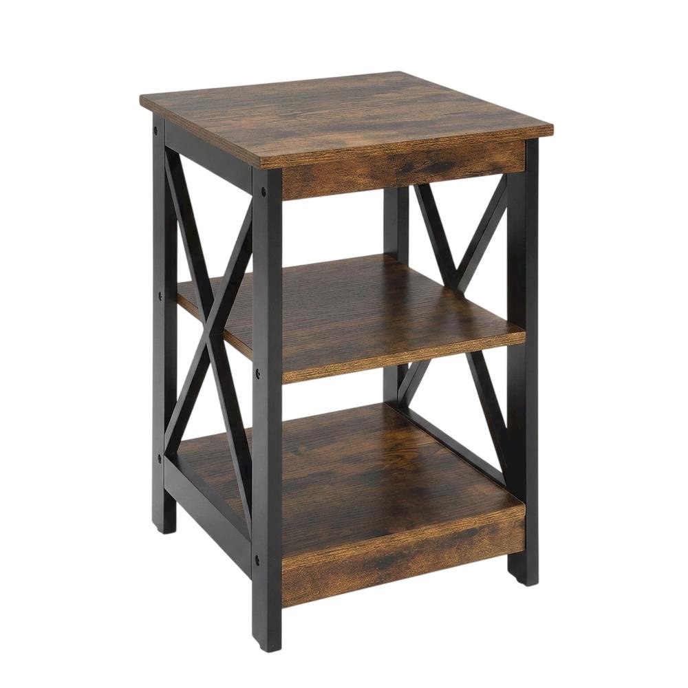 Barnwood and Black Finish End Table with Shelving for Stylish Living Spaces. Picture 1