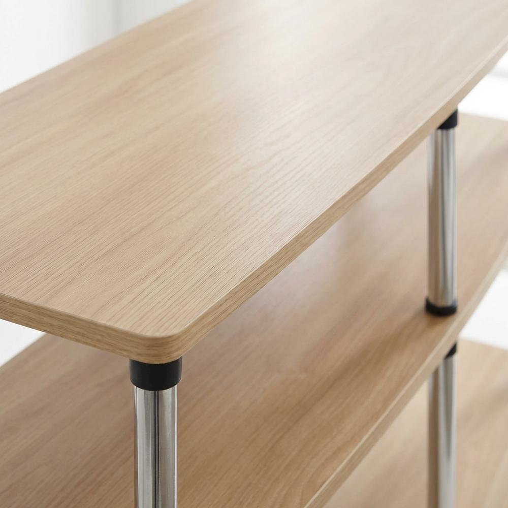 Light Oak TV Stand with 3 Tiers and Stainless Steel Poles. Picture 5