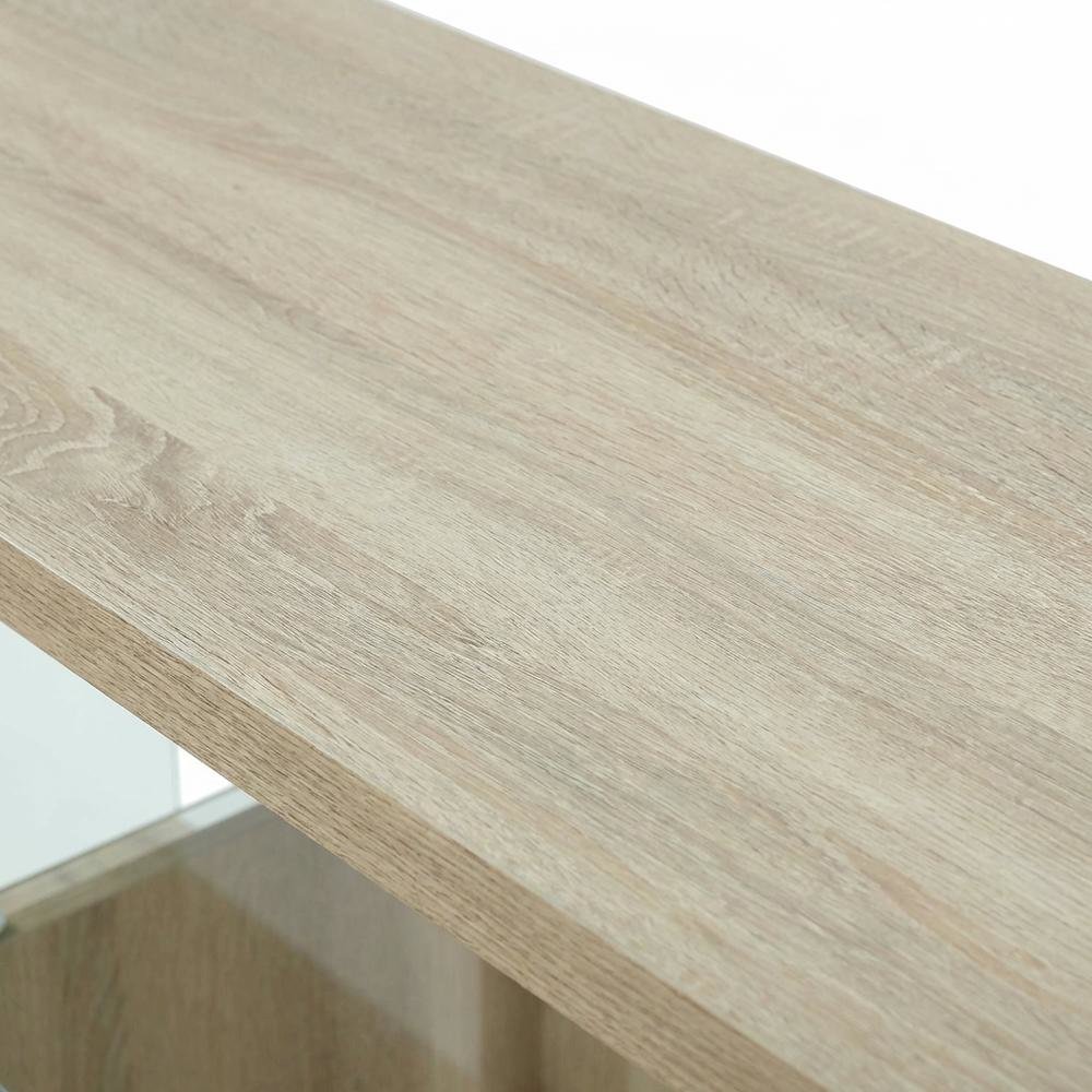 Weathered White TV Stand with Tempered Glass and Particle Board Surface. Picture 5