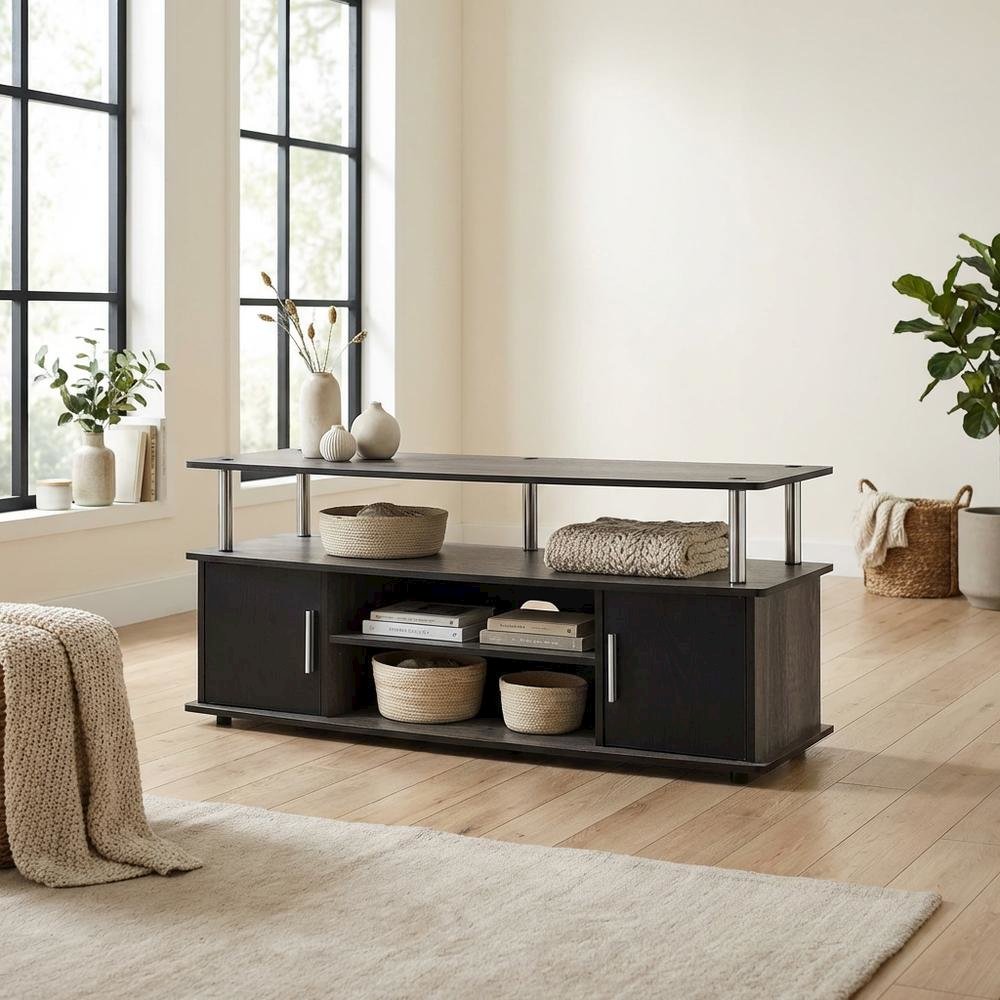 Weathered Gray, Black TV Stand, Cabinets, Shelves, up to 55 Inch TVs. Picture 3
