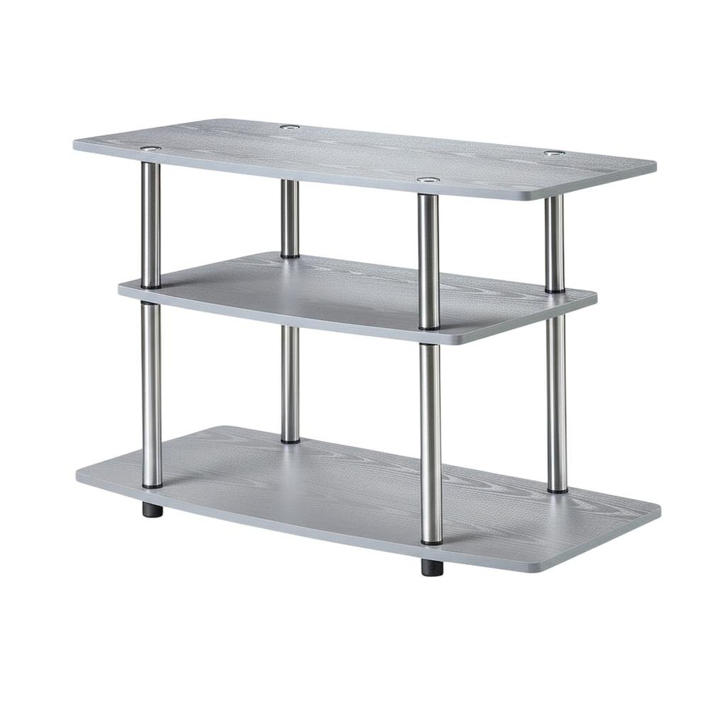 Gray No Tools 3-Tier TV Stand for TVs up to 37 inches, Transitional style. Picture 1