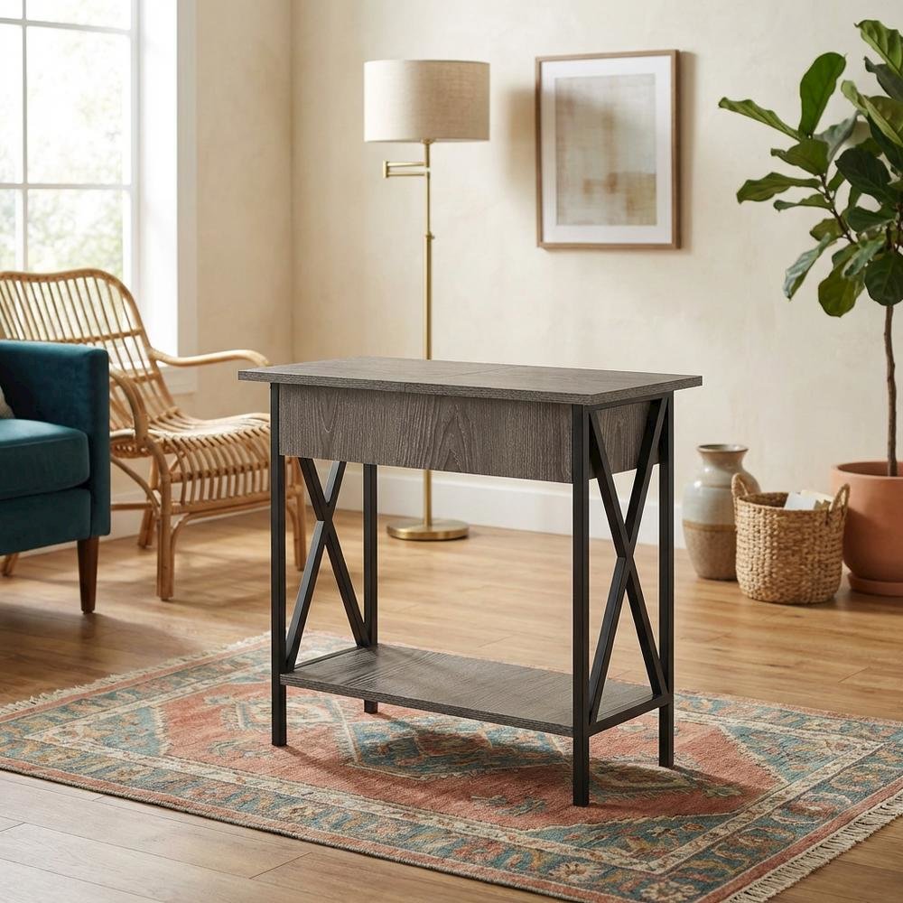 Glass Finish Flip Top Table with Compact Design for Living Room Use. Picture 2