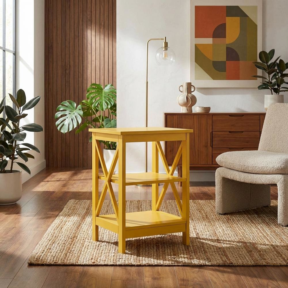Yellow End Table with Shelves for Coastal-Style Home Decor. Picture 2