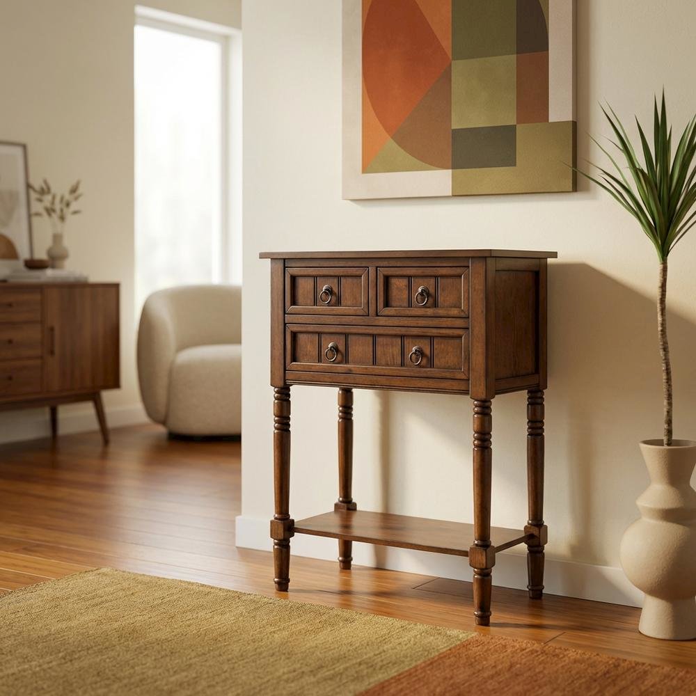 Brown Hall Table, MDF Dark Oak Finish, Slim Entryway Console. Picture 3
