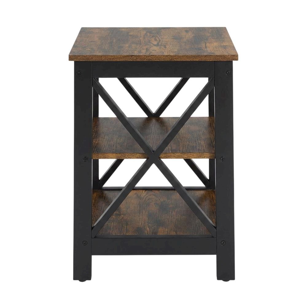 Barnwood and Black Finish End Table with Shelving for Stylish Living Spaces. Picture 4