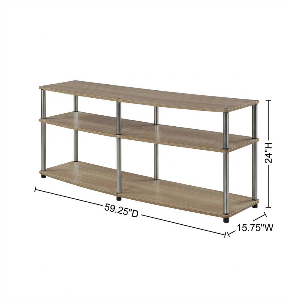 Light Oak TV Stand with 3 Tiers and Stainless Steel Poles. Picture 7