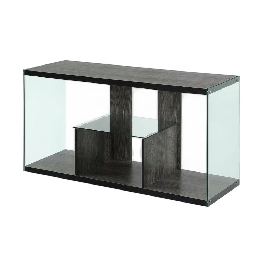 Weathered Gray TV Stand with Tempered Glass and PVC Edge Banding. Picture 1
