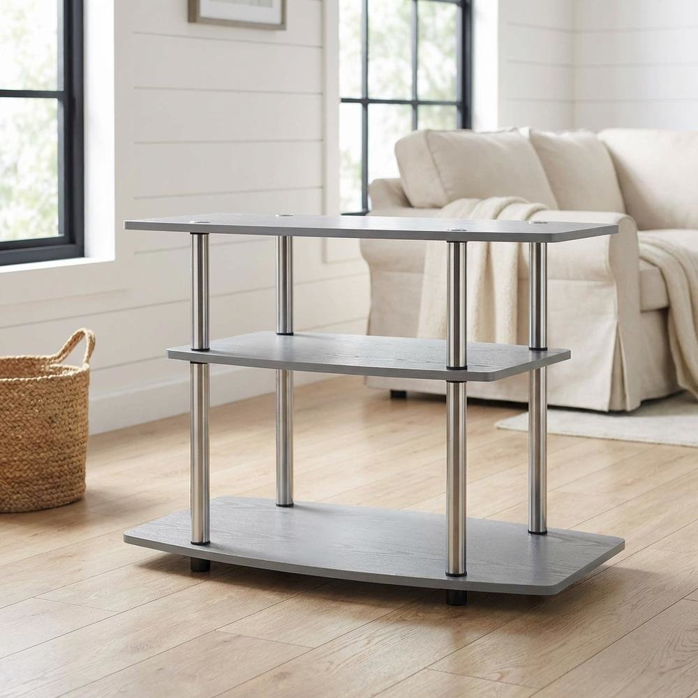 Gray No Tools 3-Tier TV Stand for TVs up to 37 inches, Transitional style. Picture 2
